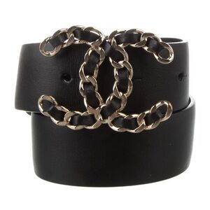 Chanel Black Belt with Gold Chain Logo